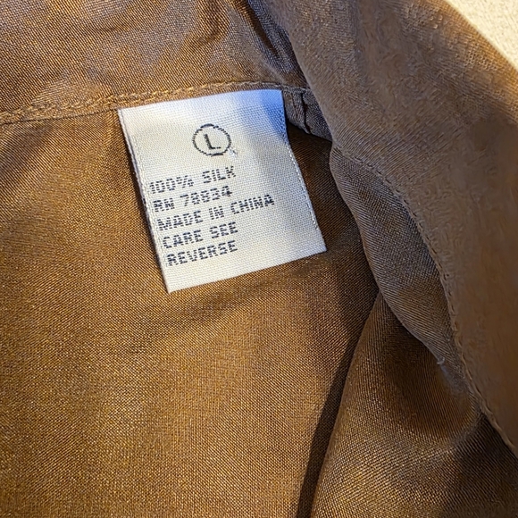100% Silk Blouse Shirt Brown Bronze Large BOGARI Vintage 90s - Picture 5 of 9